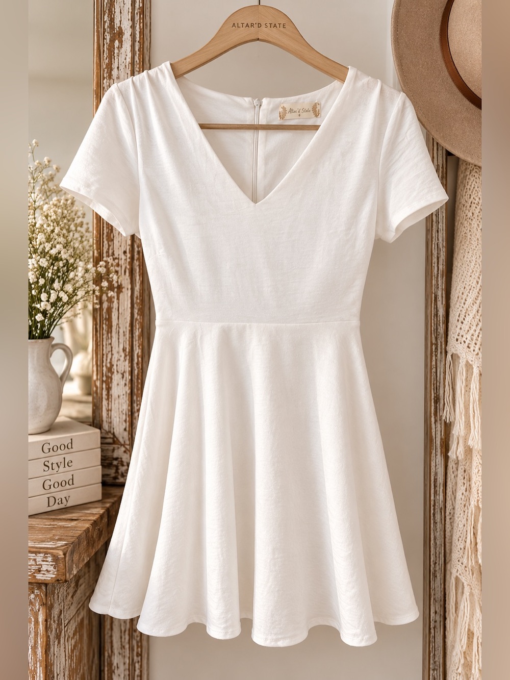 Authentic Altar'd State Western Romance Mini White V-Neck  Dress  Small